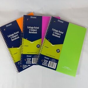 Set of 3 OfficeHub Spiral Notebooks | 3 Subject, 120 College Ruled Sheets